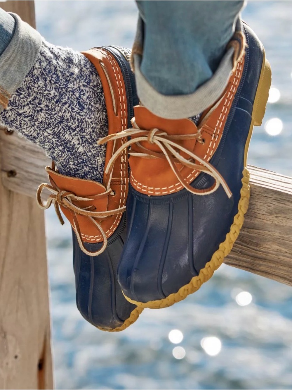 LL Bean Navy and Tan bean Boots rubber Mocs Duck Shoes